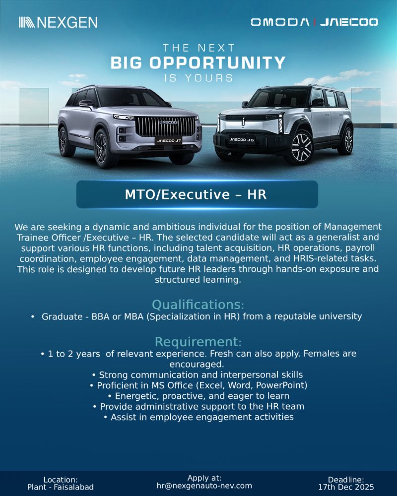 NexGen Auto Pvt Ltd Jobs MTO / Executive HR 1