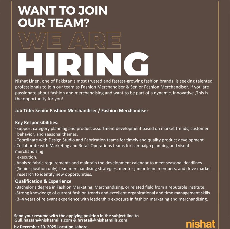 Nishat Linen NL Jobs December 2025 1