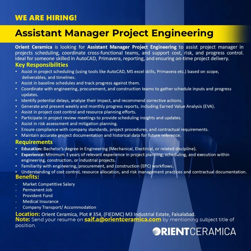 Orient Ceramics Jobs Assistant Manager Project Engineering 1