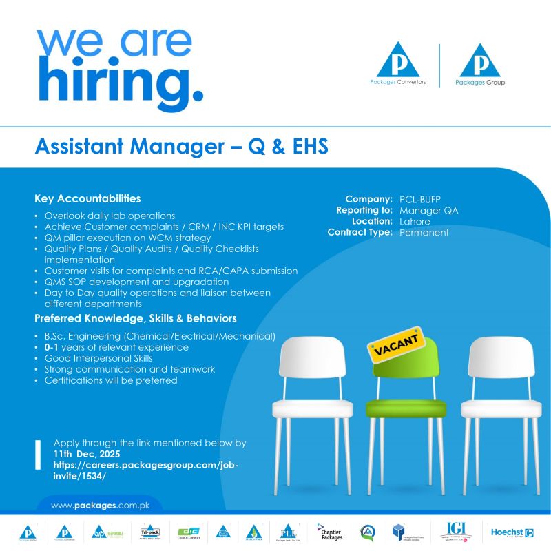 Packages Group Jobs Assistant Manager Q & EHS 1