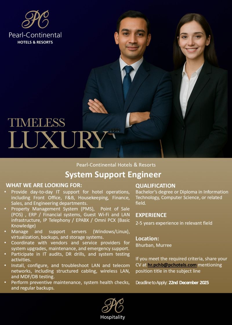 PC Hotels & Resorts Jobs System Support Engineer 1