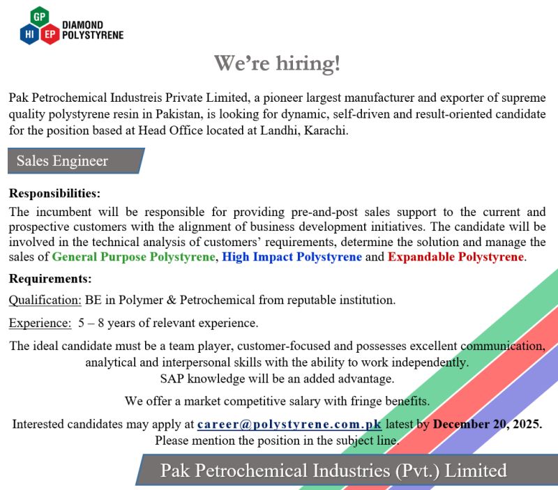 Pak Petrochemical Industries Private Limited Jobs Sales Engineer 1