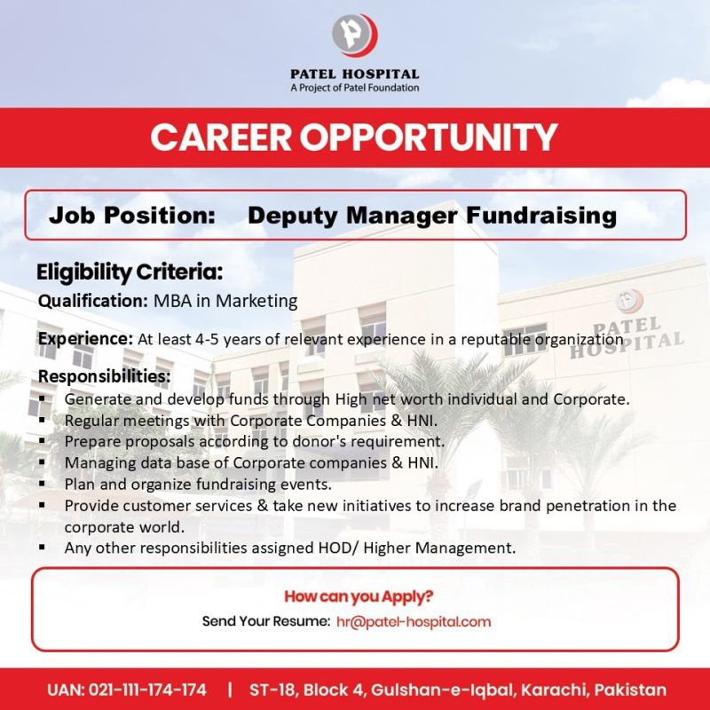 Patel Hospital Jobs Deputy Manager Fundraising 1