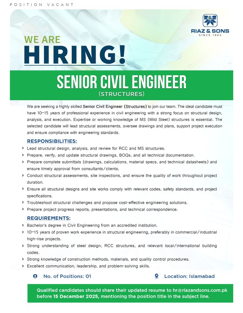 Riaz & Sons Jobs Senior Civil Engineer 1