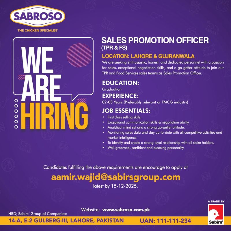 Sabroso Pakistan Jobs Sales Promotion Officer 1