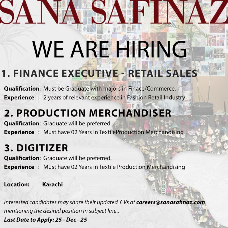 Sana Safinaz Jobs December 2025 1