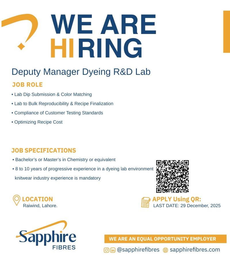 Sapphire Fibres Limited Jobs Deputy Manager Dyeing R&D Lab 1
