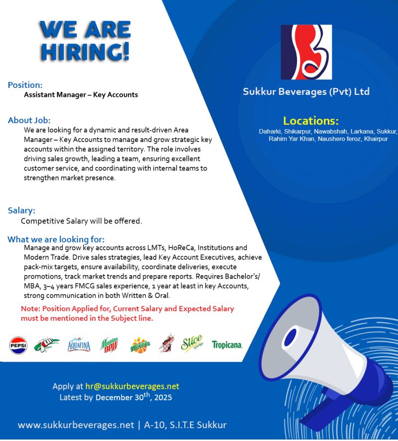 Sukkur Beverages Pvt Ltd Jobs Assistant Manager Key Accounts 1