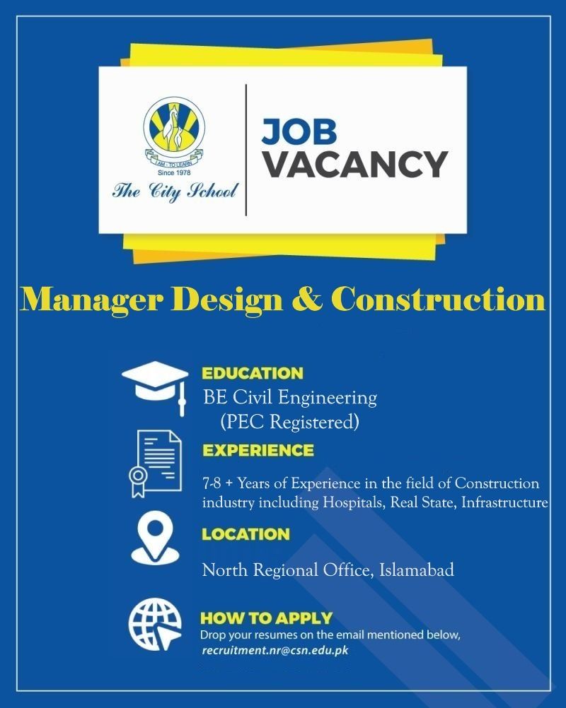 The City School Jobs Manager Design & Construction 1