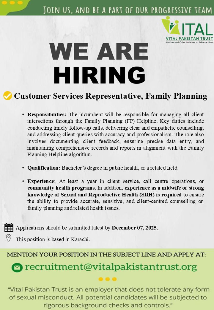 VITAL Pakistan Trust Jobs Customer Services Representative 1