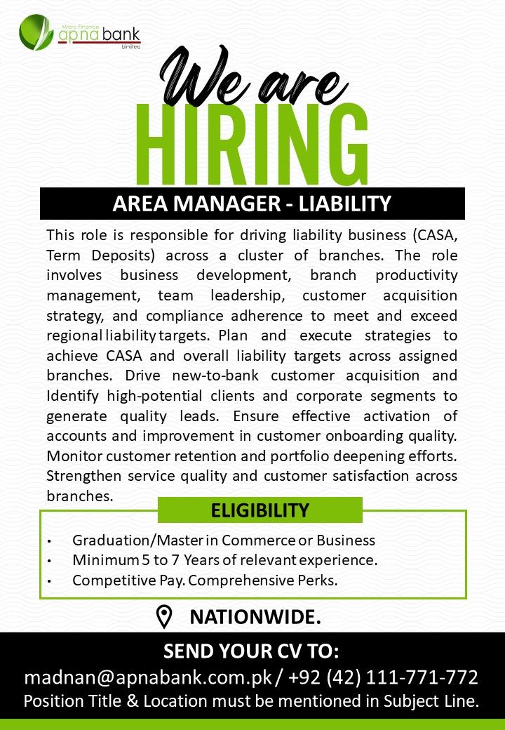 Apna Micro Finance Bank Limited Jobs Area Manager Liability 1