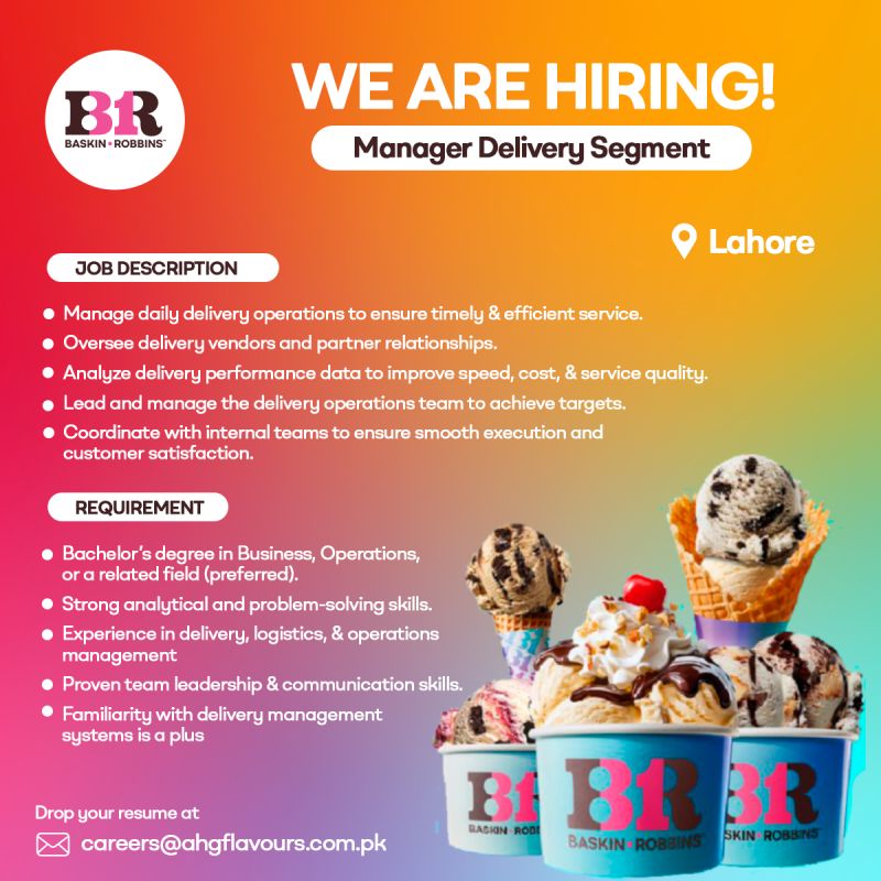 Baskin Robbins (BR) Jobs Manager Delivery Segment 1