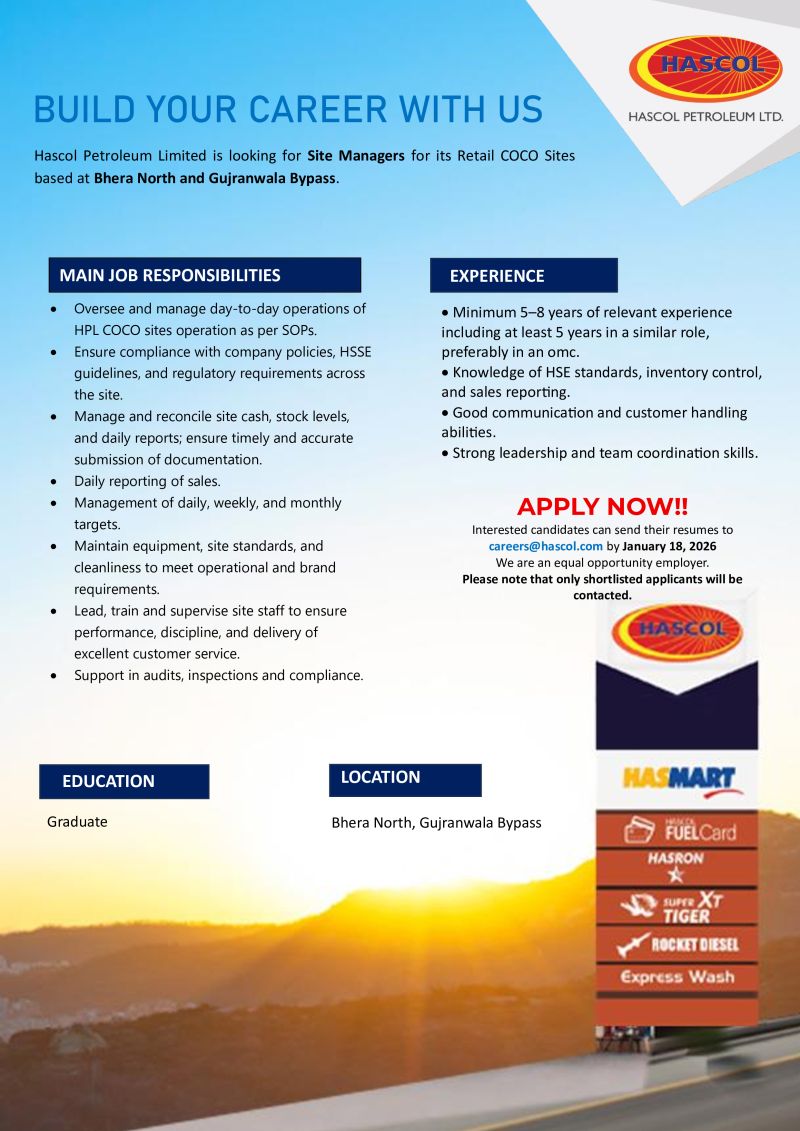 Hascol Petroleum Limited Jobs Site Managers 1