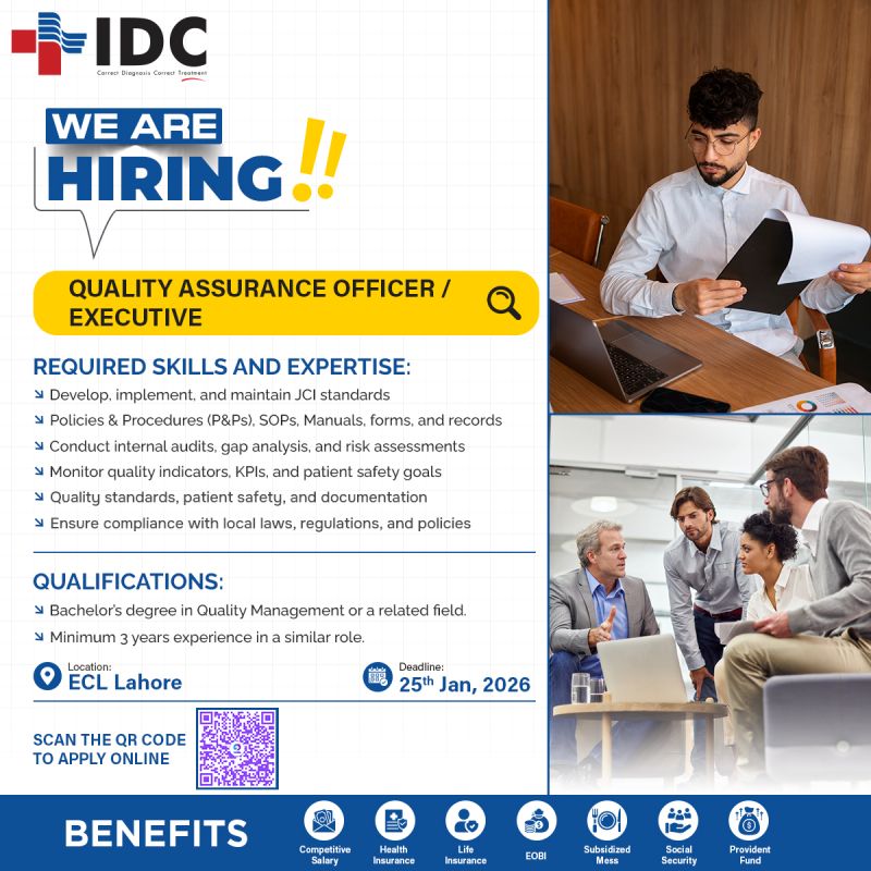 Islamabad Diagnostic Centre (IDC) Jobs Quality Assurance Officer / Executive 1