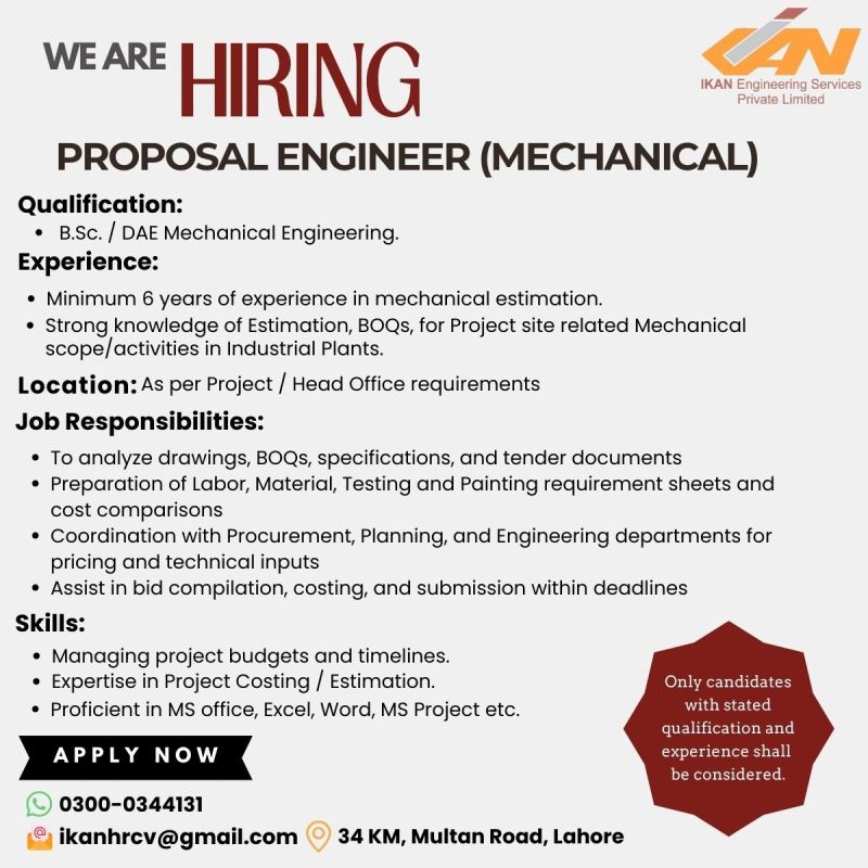 IKAN Engineering Services Private Limited Jobs Proposal Engineer (Mechanical ) 1