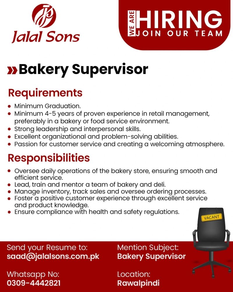 Jalal Sons Jobs Bakery Supervisor 1