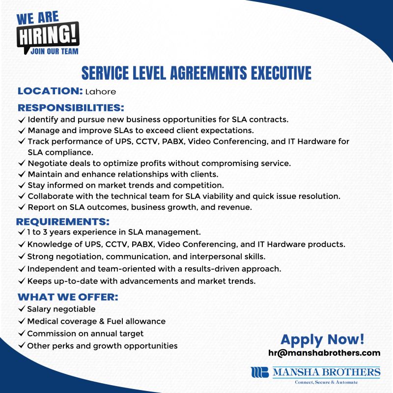 Mansha Brothers Jobs Service Level Agreements Executive 1