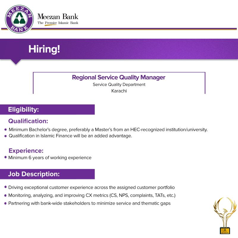 Meezan Bank Limited Jobs Regional Service Quality Manager 1