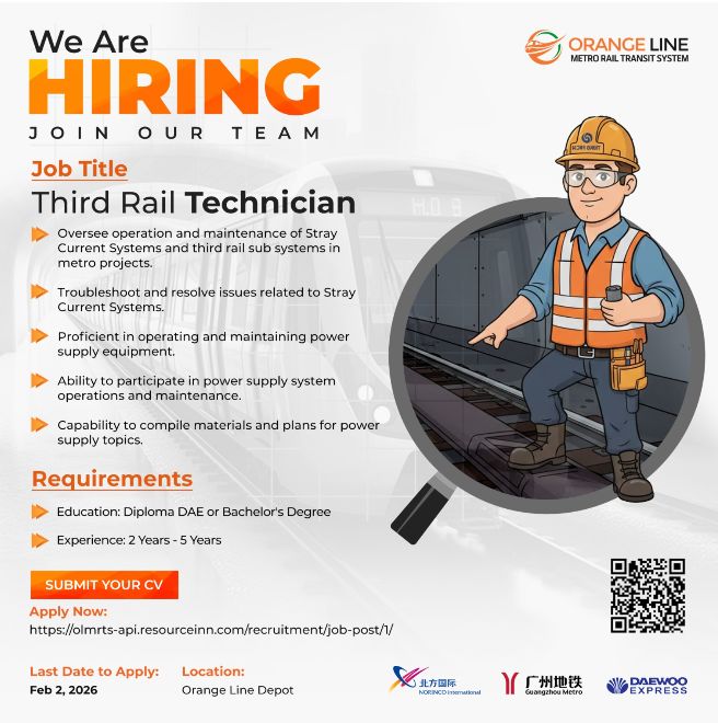 Orange Line Metro Rail Transit System (OLMRTS) Jobs Third Rail Technician 1