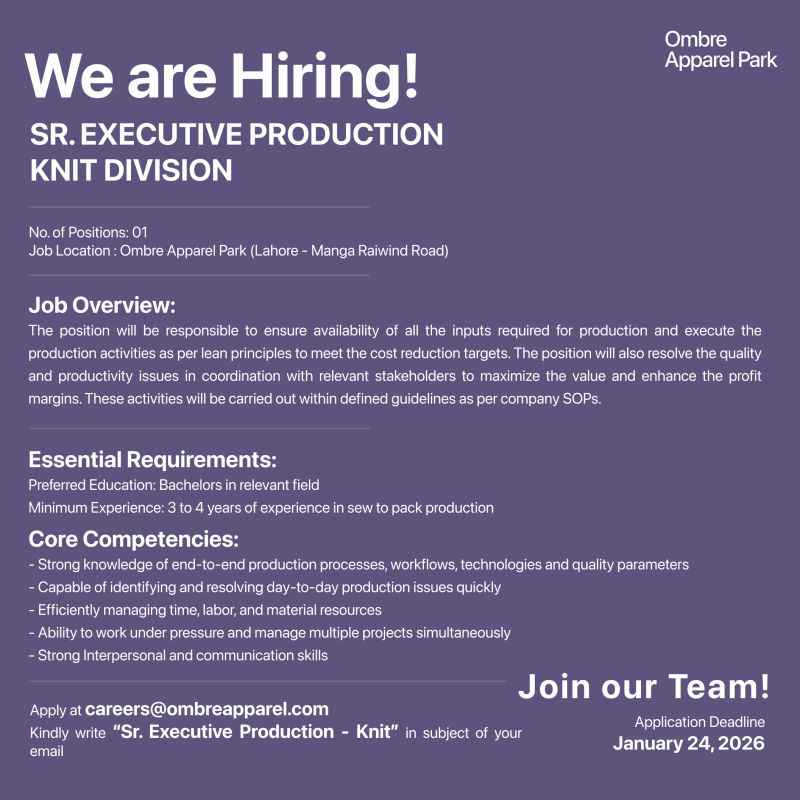 Ombre Apparel Park Jobs 21 January 2026 1