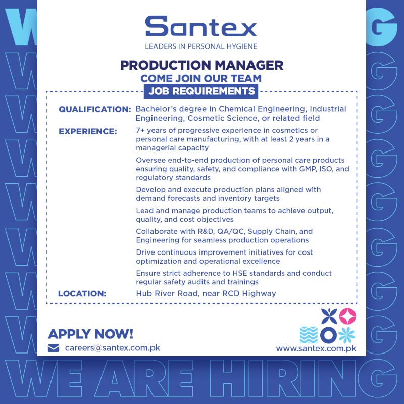 Santex Pvt Ltd Jobs Production Manager 1