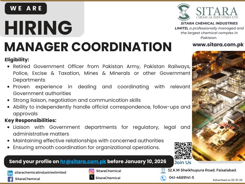 Sitara Chemical Industries Ltd Jobs Manager Coordination 1