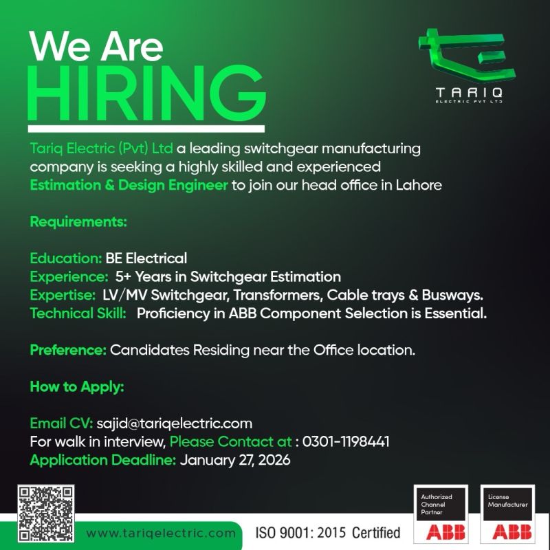 Tariq Electric Pvt Ltd Jobs January 2026 2