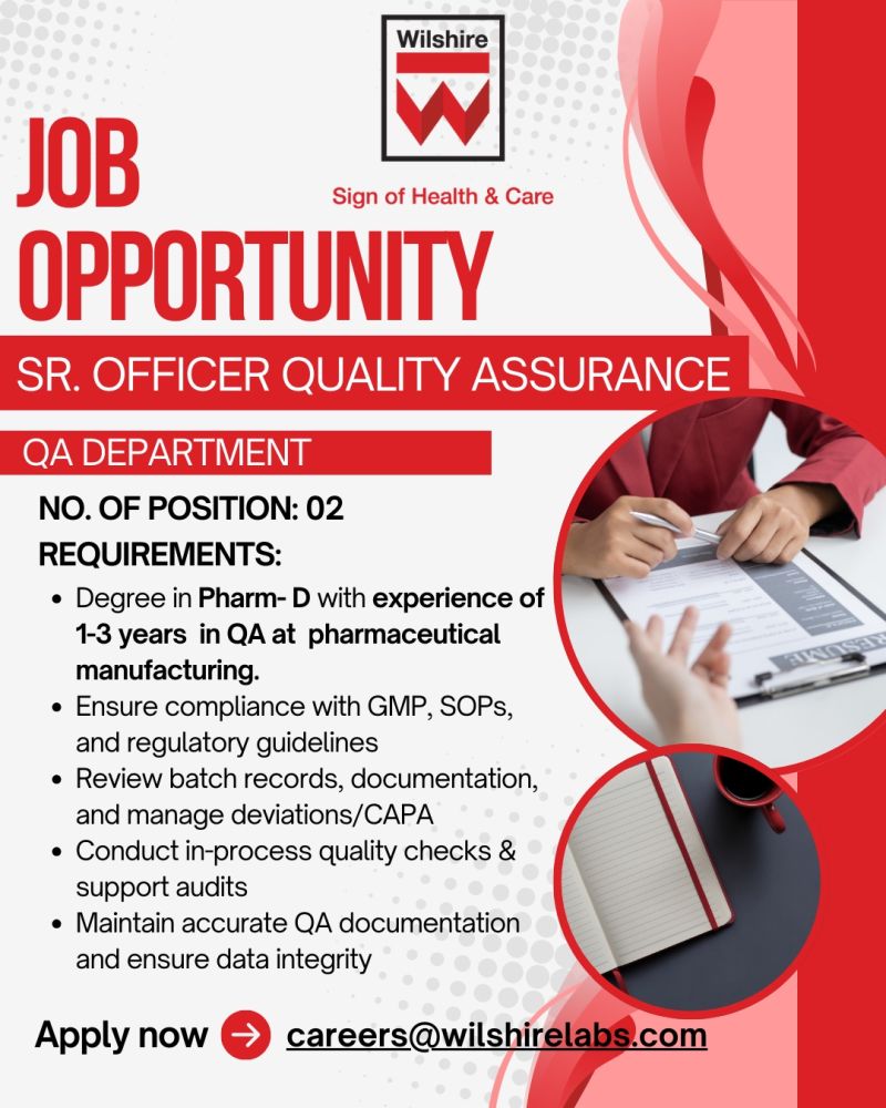 Wilshire Laboratories Pvt Ltd Jobs Senior Officer QA 1