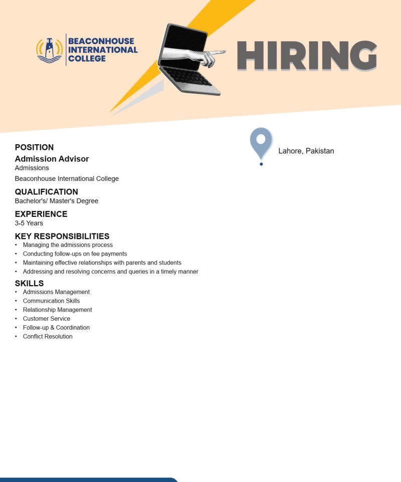 Beaconhouse International College BIC Jobs Admission Advisor 1