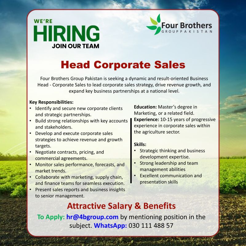Four Brothers Group Pakistan Jobs Head Corporate Sales 1