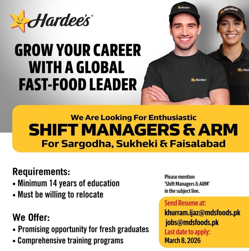Hardees Pakistan Jobs March 2026 1