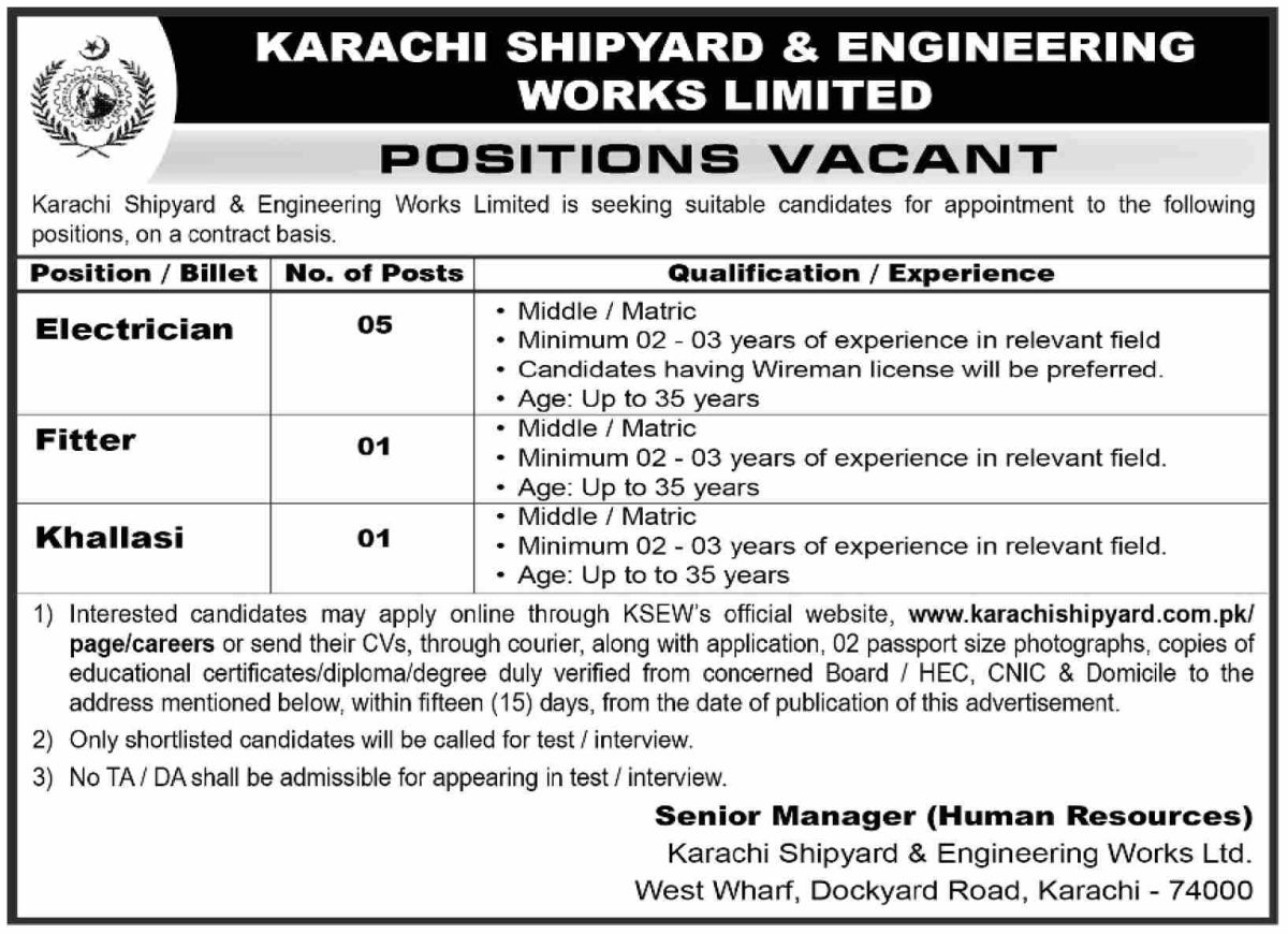 Karachi Shipyard & Engineering Works Ltd Jobs 01 February 2026 Dawn 1