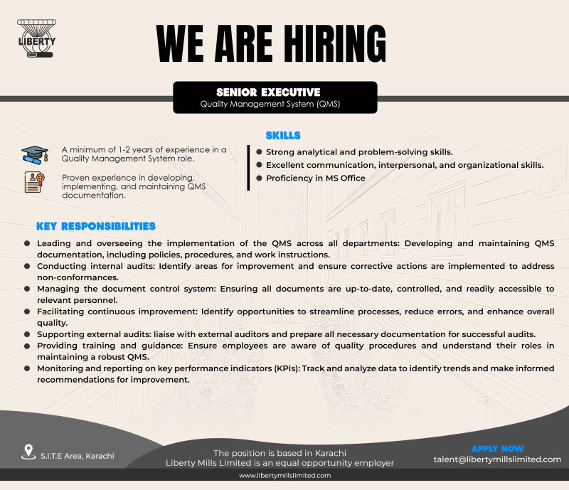 Liberty Mills Limited Jobs Senior Executive Quality Management System (QMS) 1