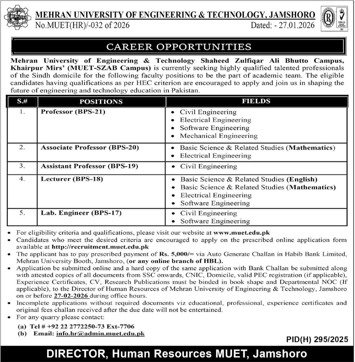 Mehran University of Engineering & Technology Jamshoro MUET SZAB Jobs 30 January 2026 Express Tribune 1