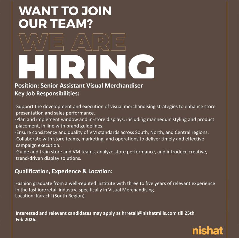 Nishat Linen NL Jobs Senior Assistant Visual Merchandiser 1