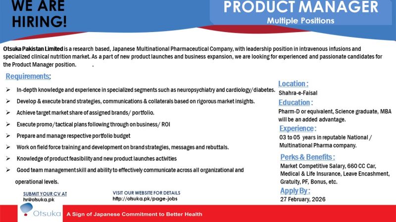 Otsuka Pakistan Limited Jobs Product Manager 1