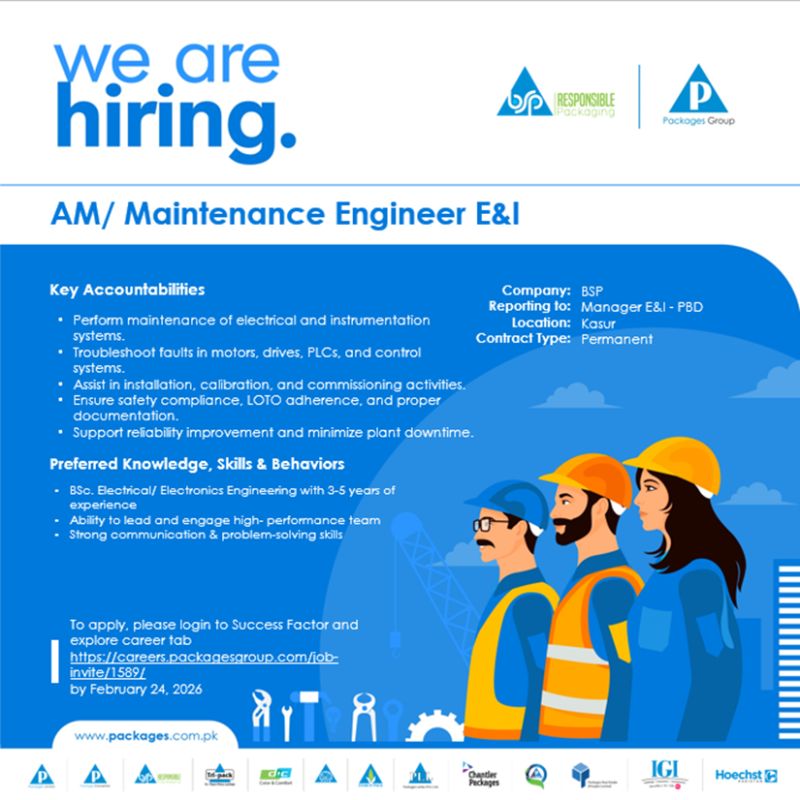 Packages Group Jobs AM/ Maintenance Engineer E&I 2