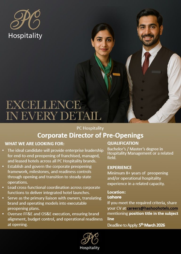 PC Hotels Jobs Corporate Director of Pre-Openings 1