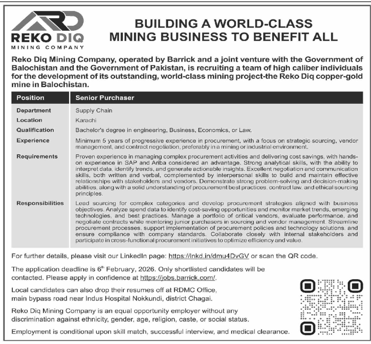 Reko Diq Mining Co Jobs 30 January 2026 Dawn 1