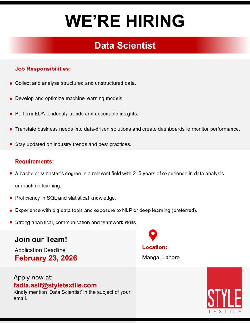 Style Textile Pvt Ltd Jobs Data Scientist 1