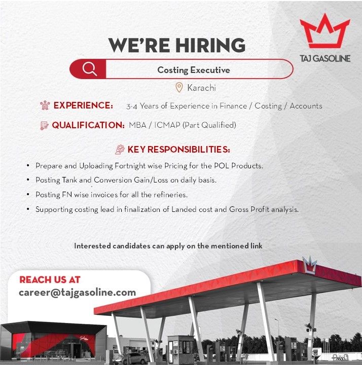 Taj Gasoline Pvt Ltd Jobs Costing Executive 1