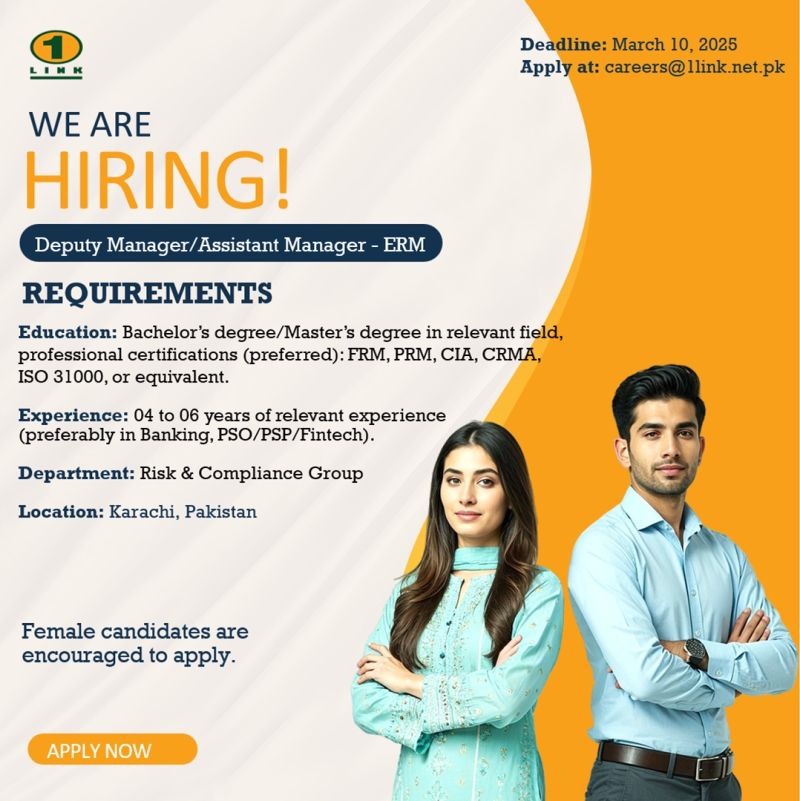 1Link Pvt Ltd Jobs Deputy Manager/Assistant Manager ERM 1