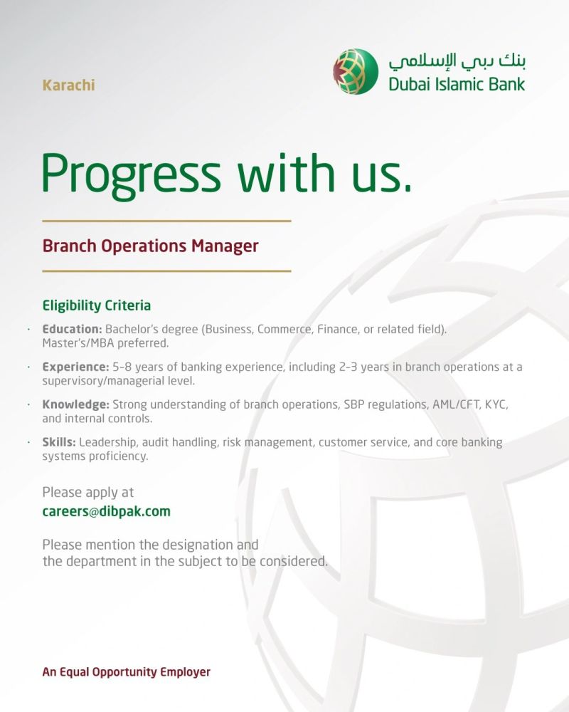 Dubai Islamic Bank Jobs Branch Operations Manager 1