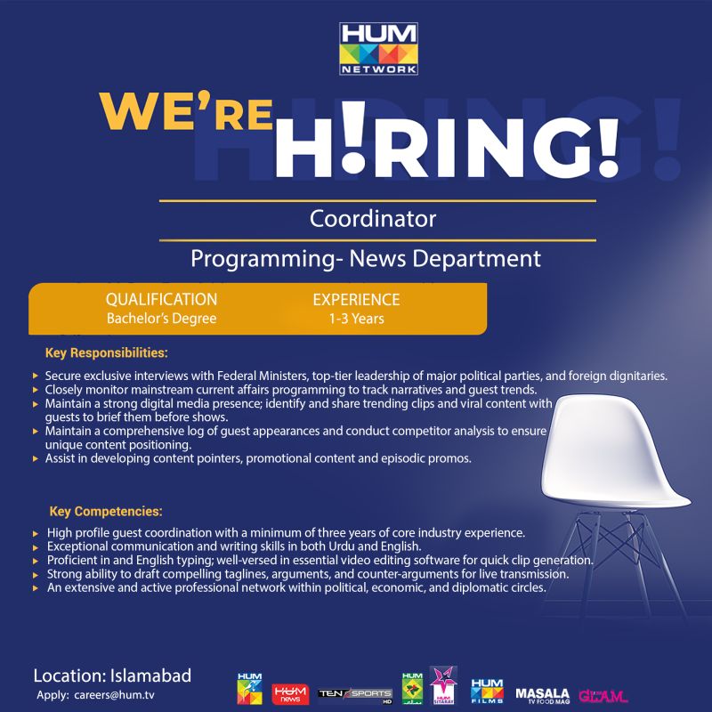 HUM Tv Network Jobs Coordinator 1