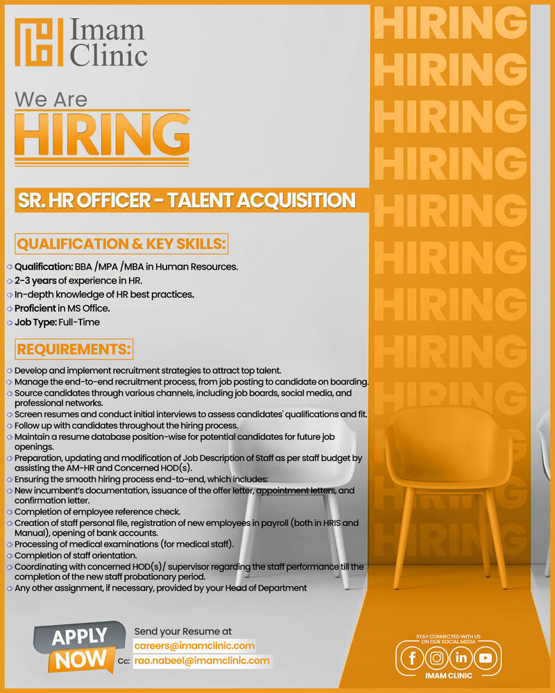 Imam Clinic Jobs Sr HR Officer Talent Acquisition 1