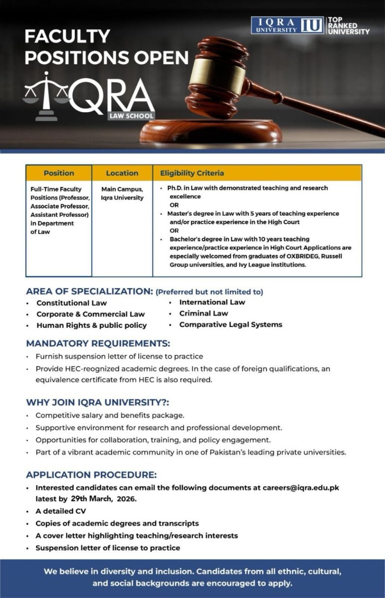 Iqra University Jobs March 2026 1