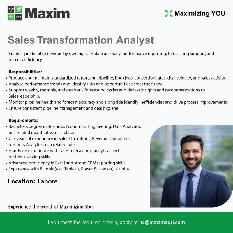Maxim Agri Pvt Ltd Jobs Sales Transformation Analyst 1