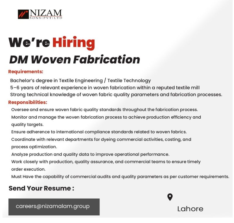 Nizam Sons (Pvt) Ltd Jobs DM Woven Fabrication 1