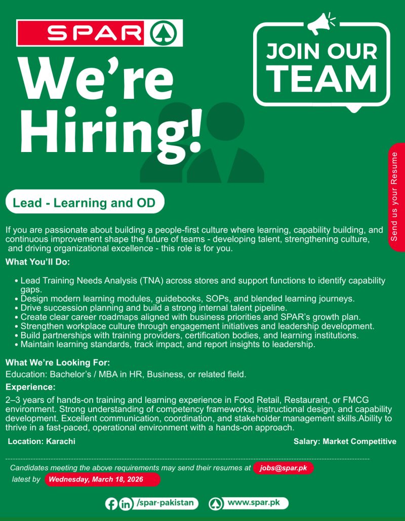 SPAR Pakistan Jobs Lead Learning & OD 1