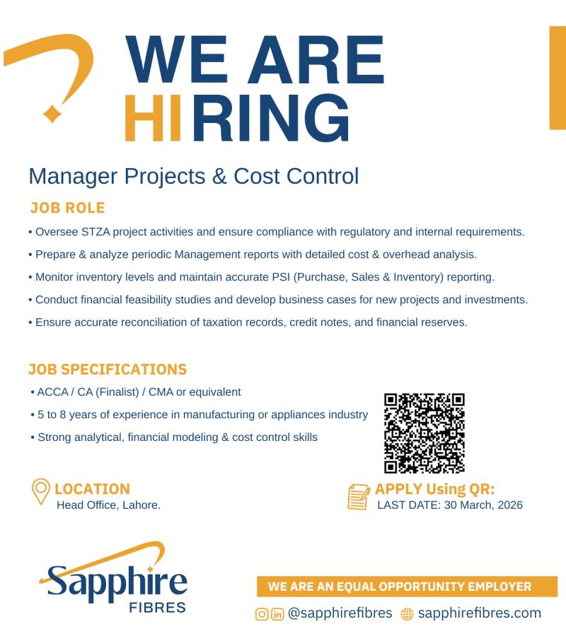 Sapphire Fibres Pvt Ltd Jobs Manager Projects & Cost Control 1